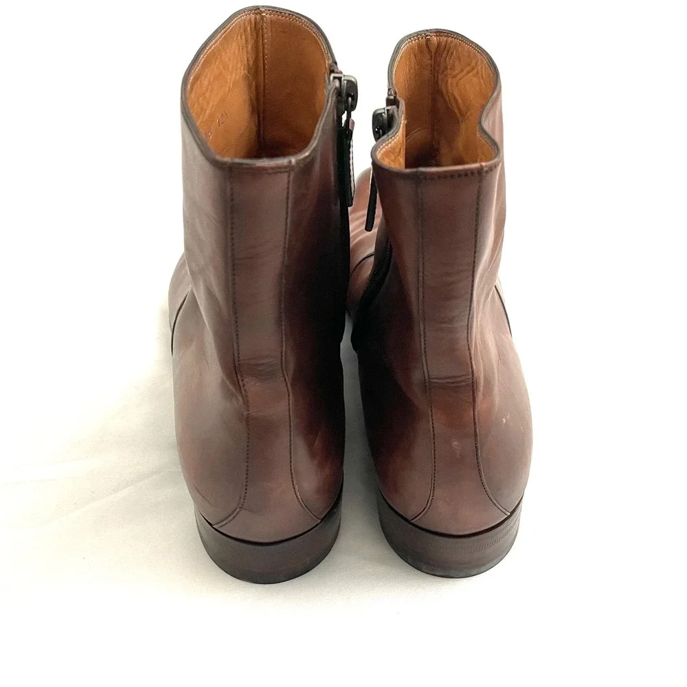 Gucci Men's Calfskin Leather Side Zip Boot Size 12.5 Burnished Brown 353018